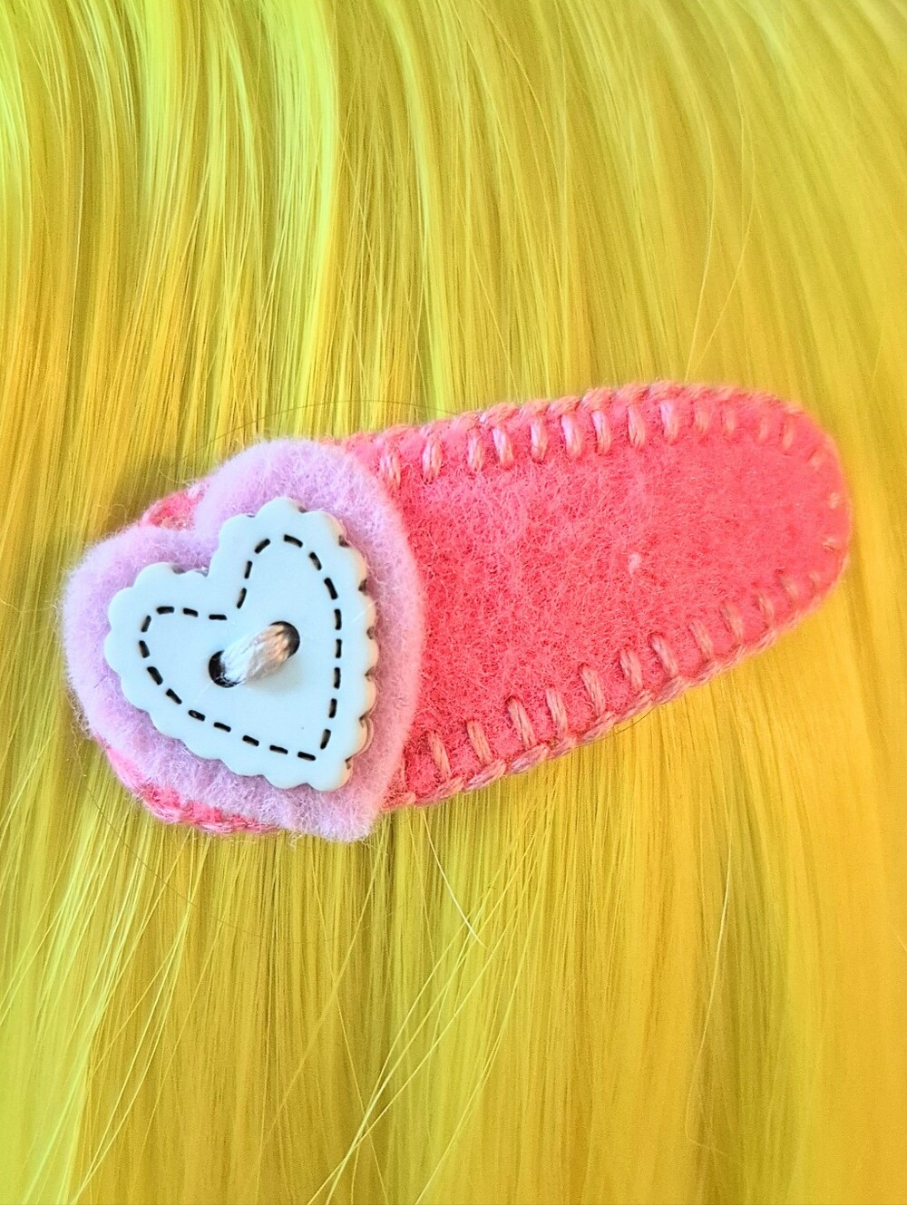 Handmade Pink Felt Hair Clip With Heart Button